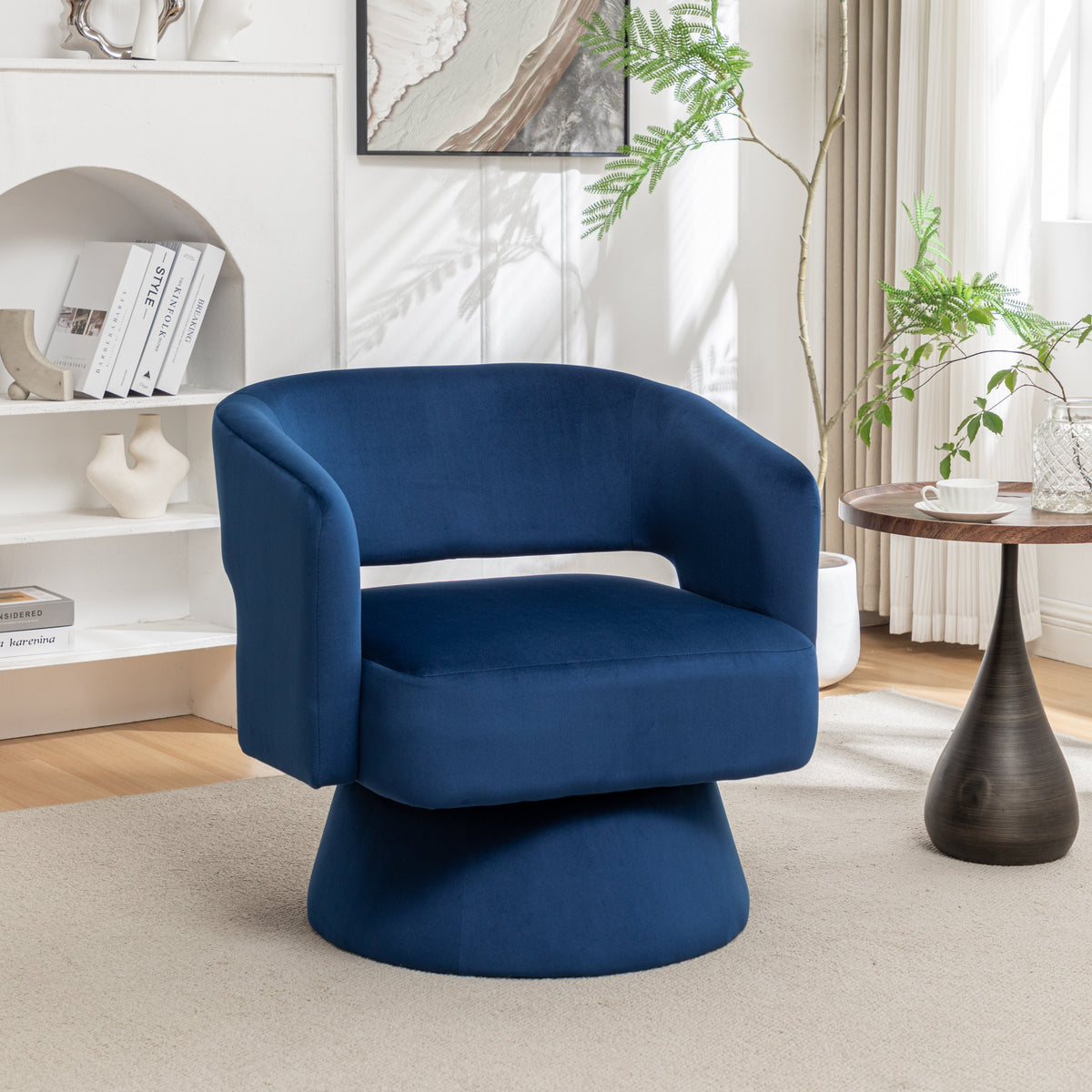 Swivel Barrel Chair, Velvet Accent Armchair 360 Degree Swivel