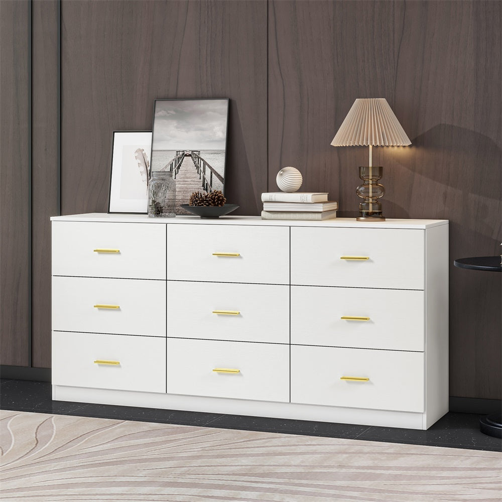 Modern White 9-Drawer Dresser for Bedroom - Ample Storage Wide Chest of Drawers