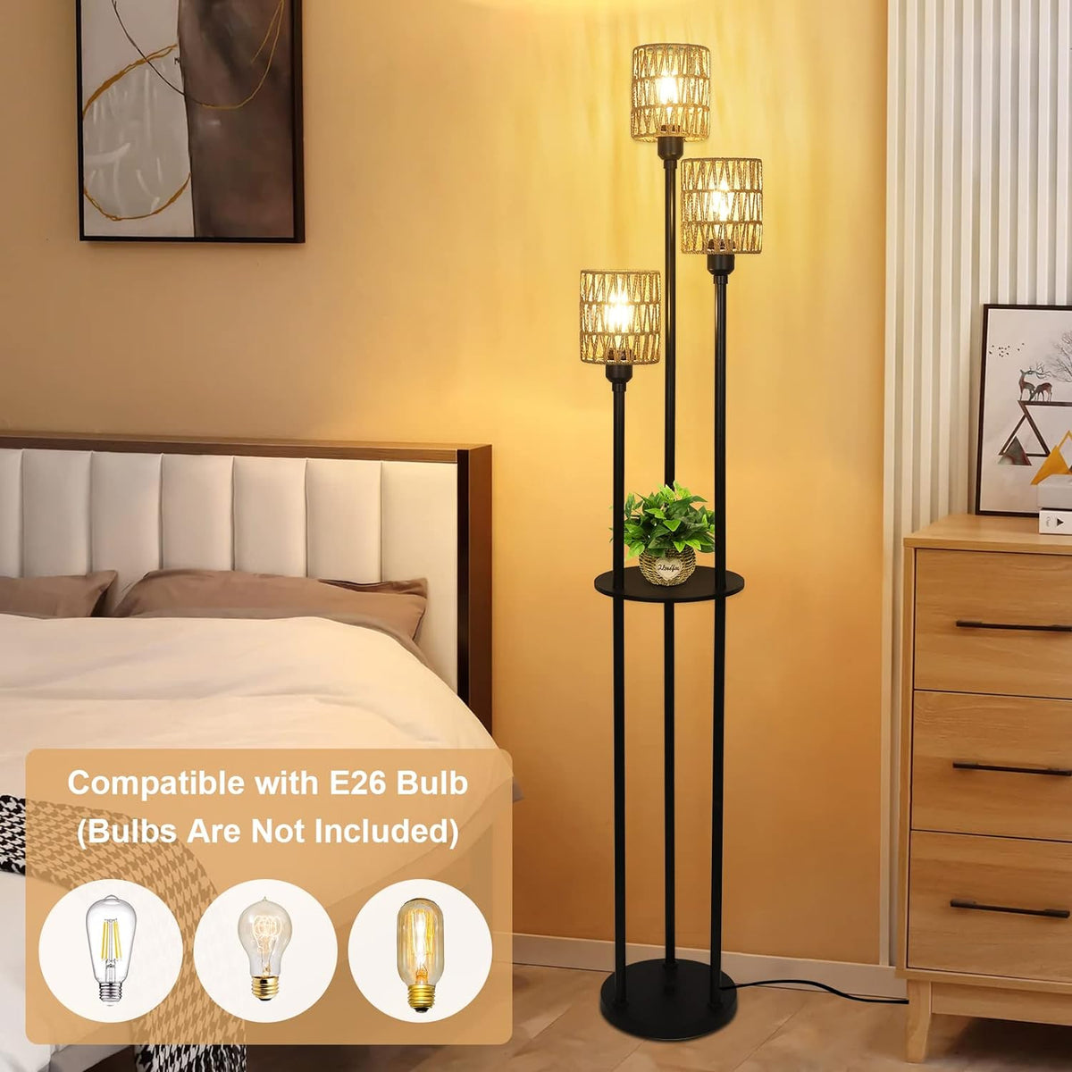 Boho Floor Lamp with Shelves 3-Lights