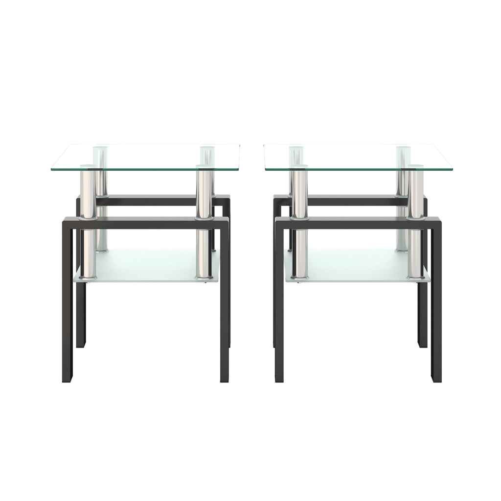 Set of 2, Modern Tempered Glass Tea Table Coffee Table End Table
