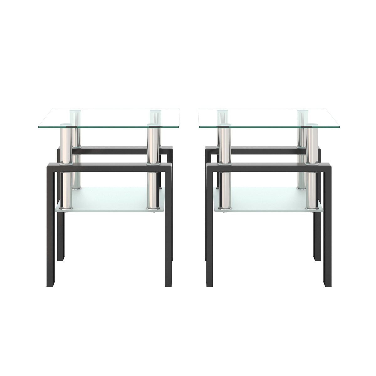 Set of 2, Modern Tempered Glass Tea Table Coffee Table End Table