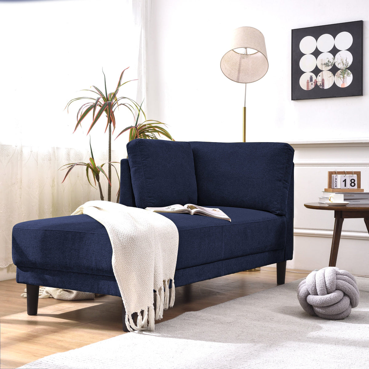 65" Mid-Century Modern Linen Fabric Corner Lounge Chair