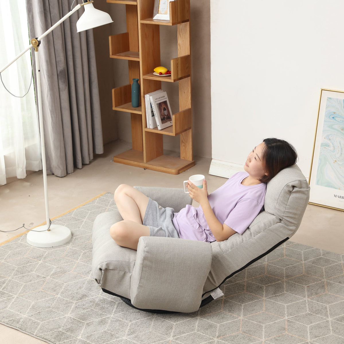Adjustable head and waist lounge chair, 360 degree rotatable sofa chair