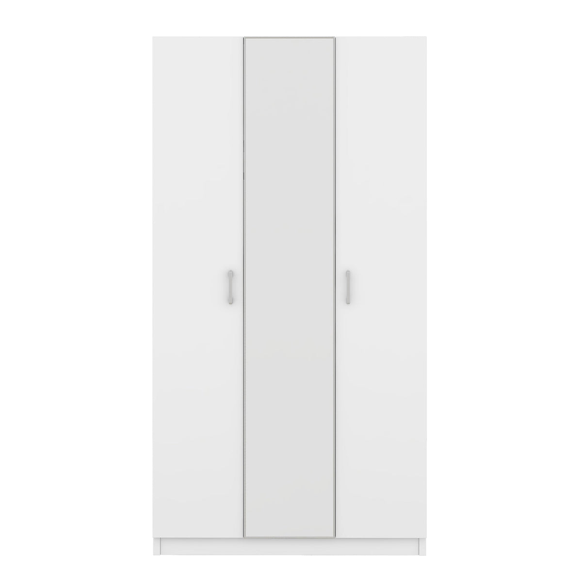 3 Door Wardrobe with Mirror, Armoire with Hanging Rod and 3 Fixed Shelves,White