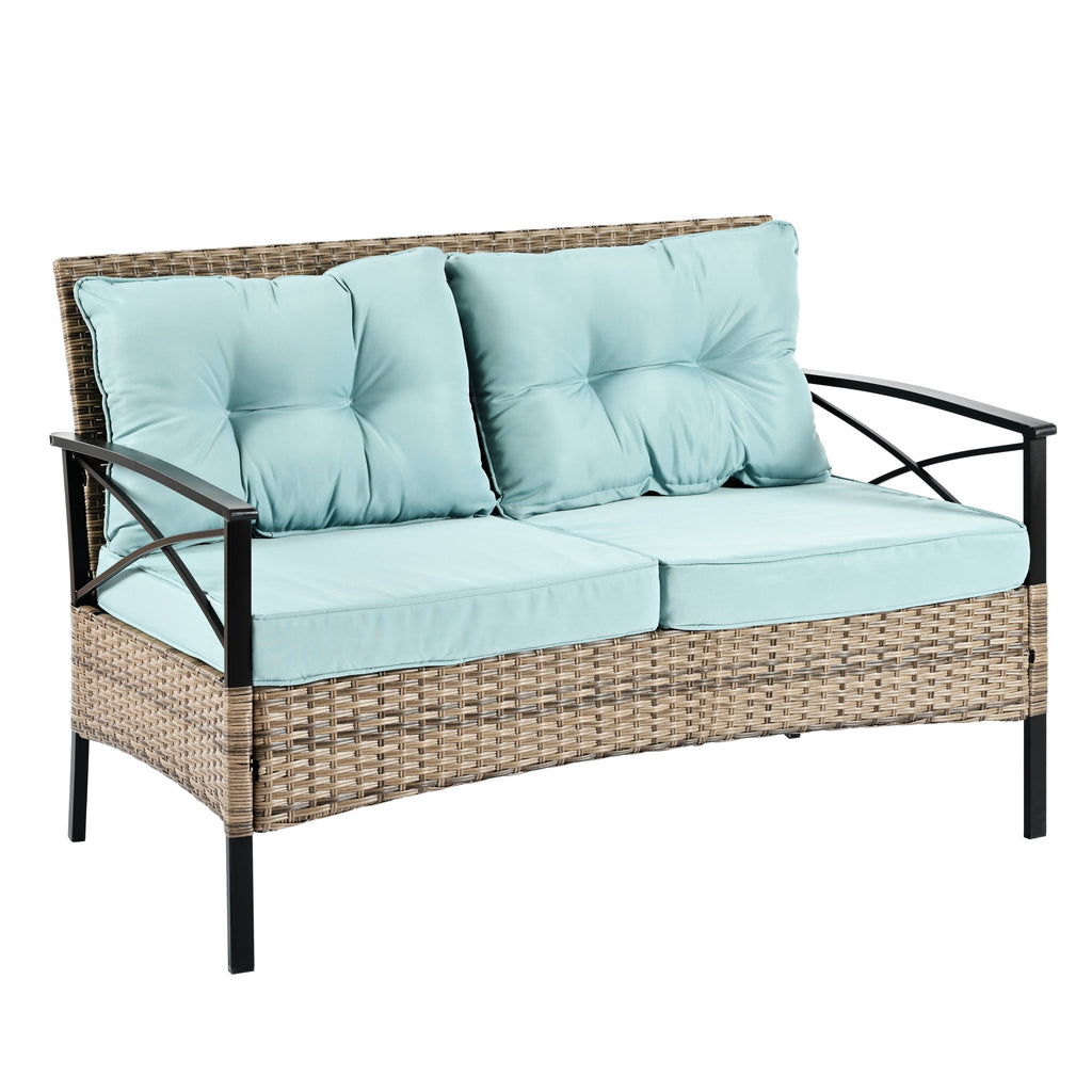 Patio Furniture, Four Set Wicker Furniture With Black Metal Table