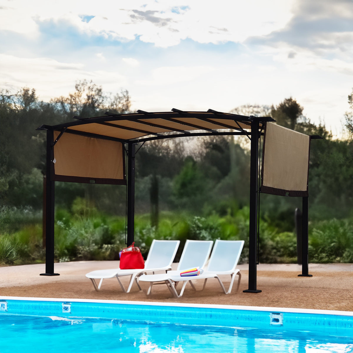 12 x 9 Ft Outdoor Pergola Patio Gazebo, Retractable Shade Canopy, Steel Frame