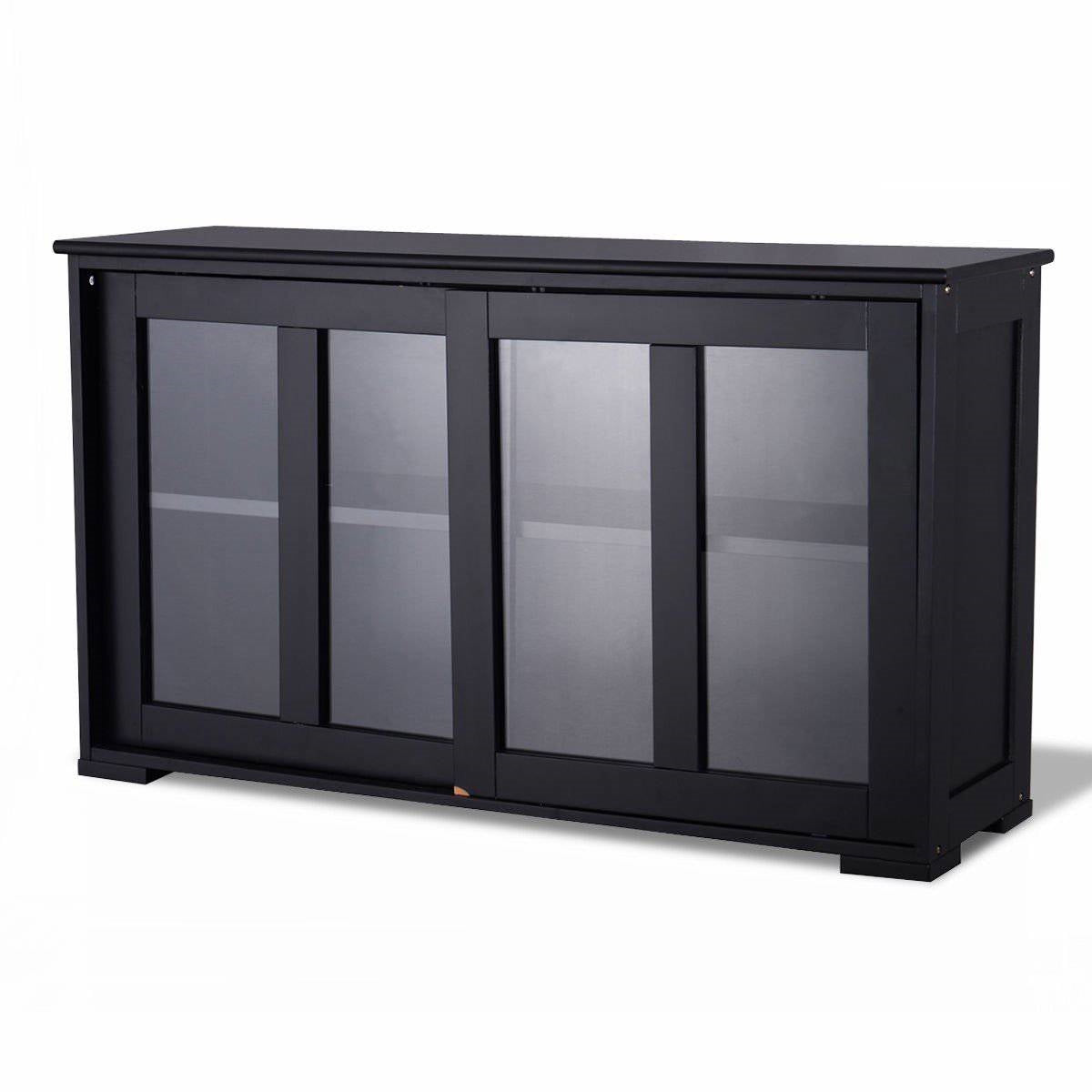 Black Buffet Dining Storage Cabinet with 2 Glass Sliding Doors