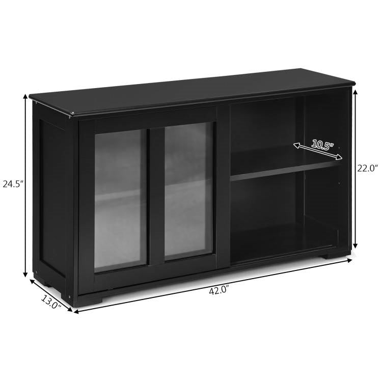 Black Wood Buffet Storage Cabinet w/ Glass Sliding Door
