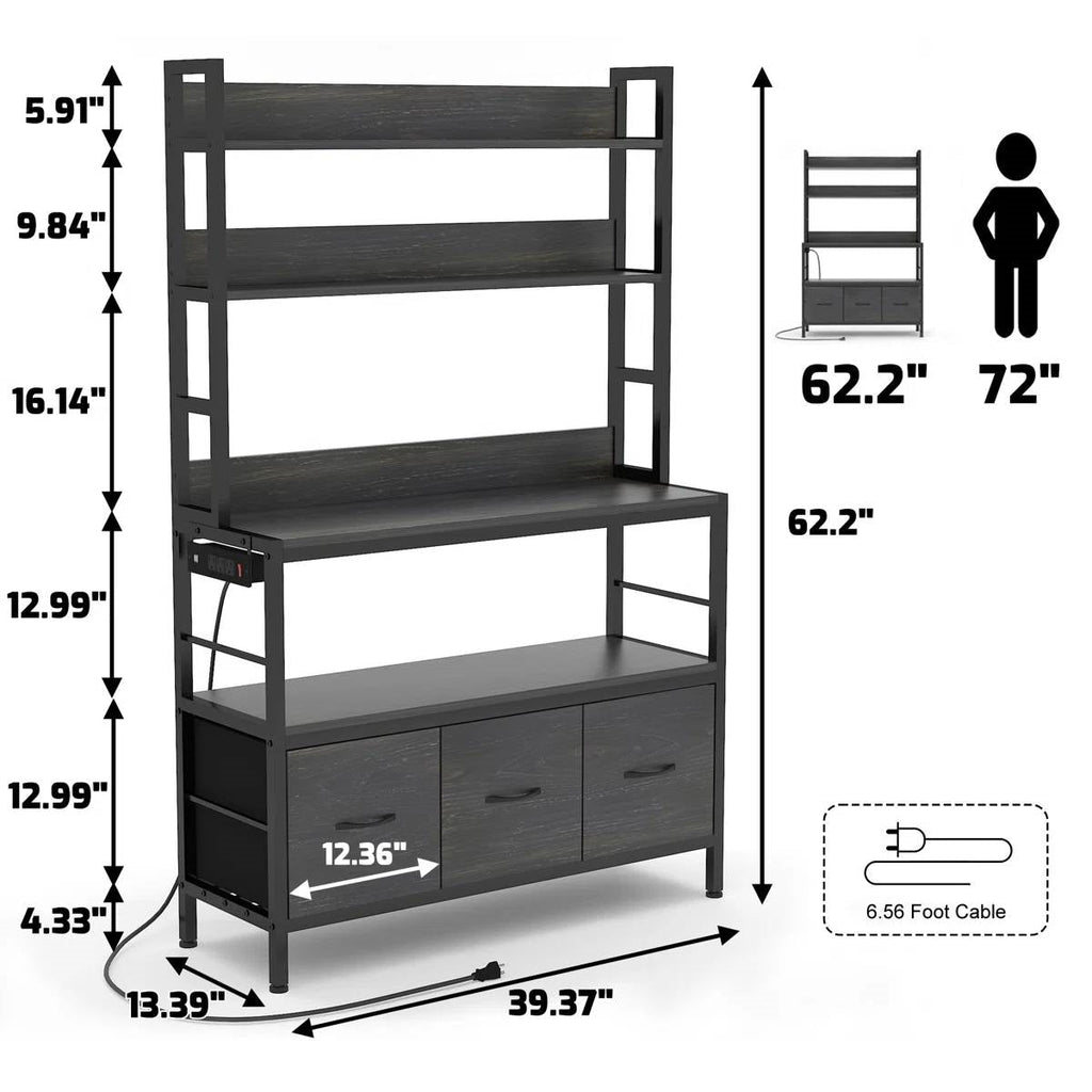 Black Metal Rack 4-Shelves with Bottom Storage Cabinets, Coffee bar