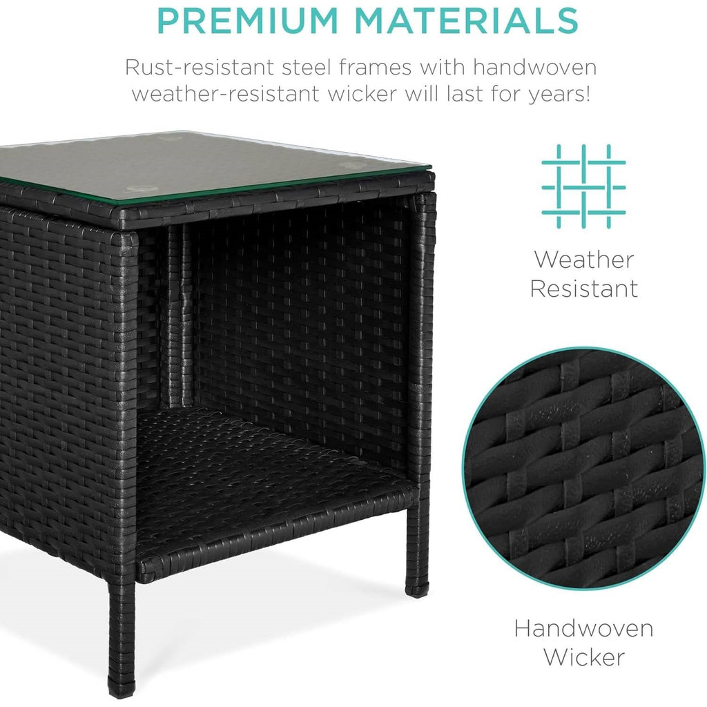 3-Piece Black Wicker Dining Patio Furniture Set w/ Teal Blue Cushions