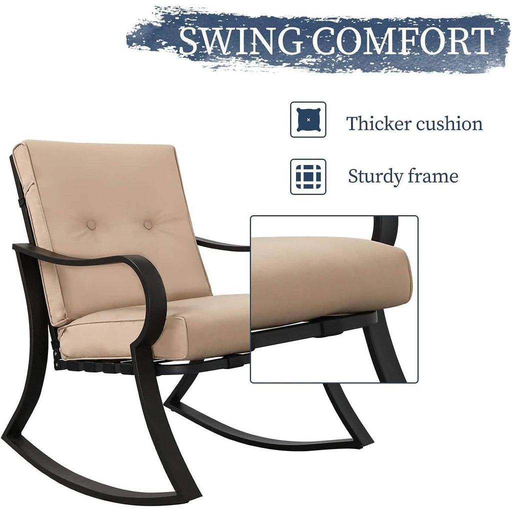 3-Piece Patio Furniture Table Rocking Chairs Set with Beige Cushions