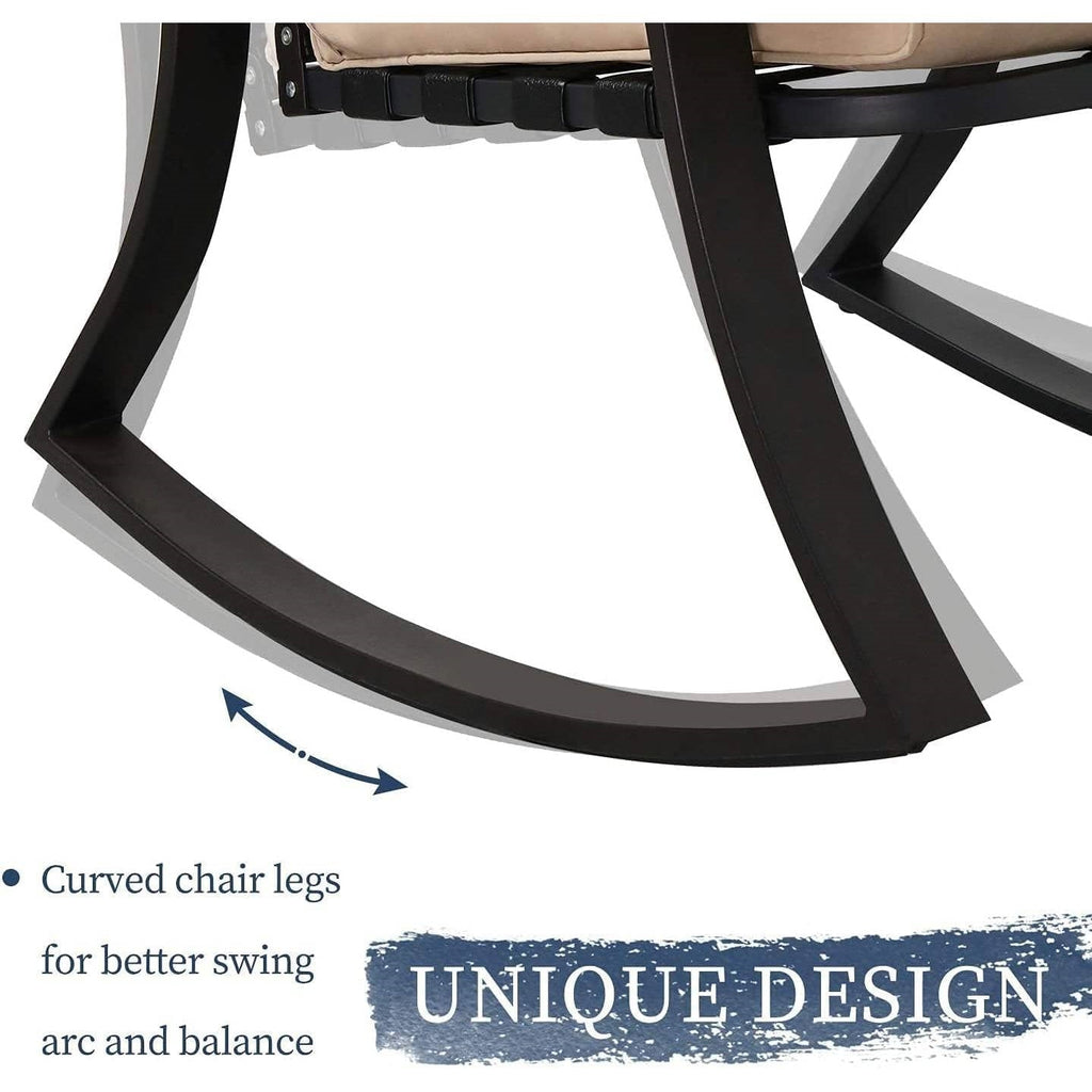 3-Piece Patio Furniture Table Rocking Chairs Set with Beige Cushions