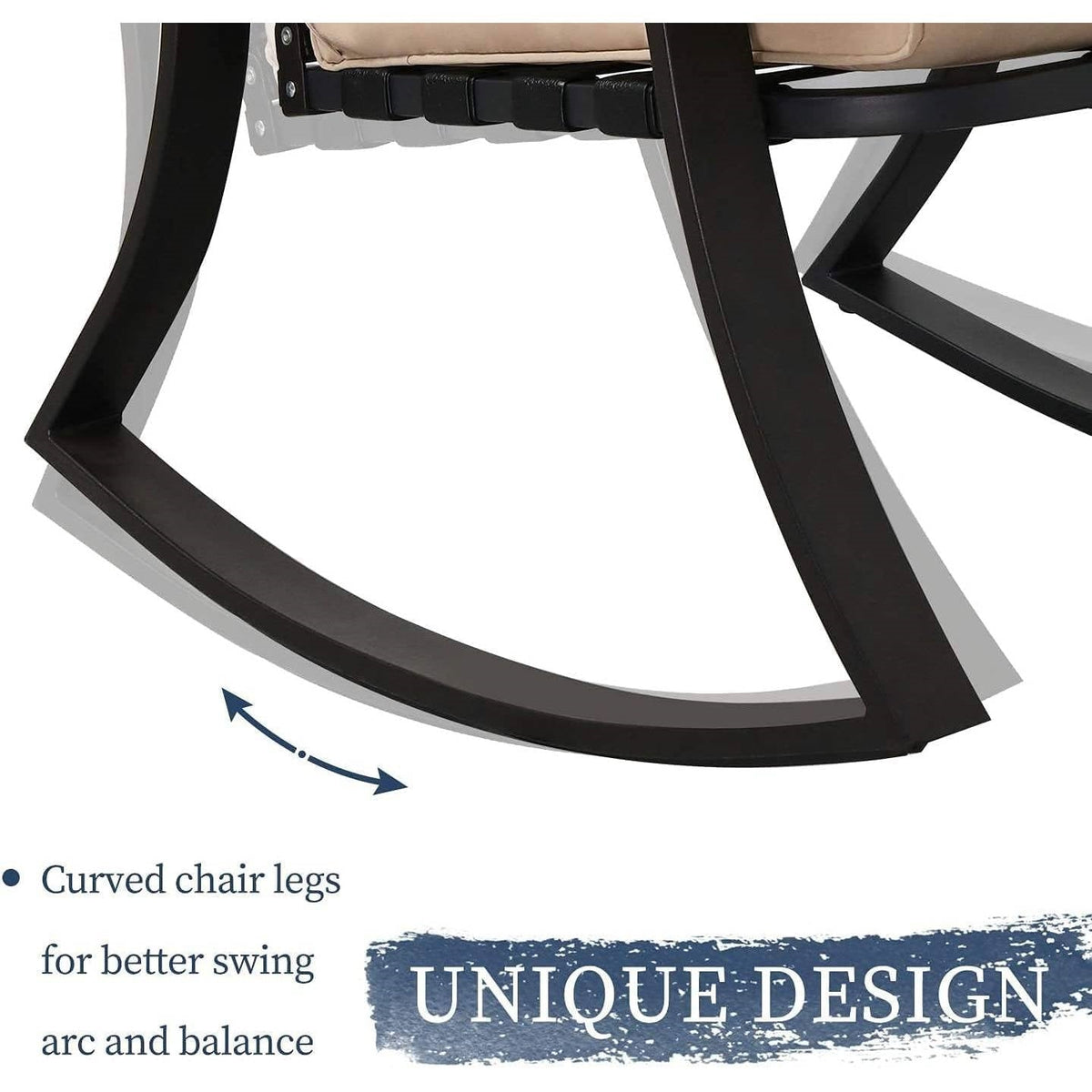 3-Piece Patio Furniture Table Rocking Chairs Set with Beige Cushions