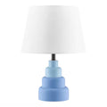 Small Blue Table Lamp with White Fabric Shade for Bedside Nightstand