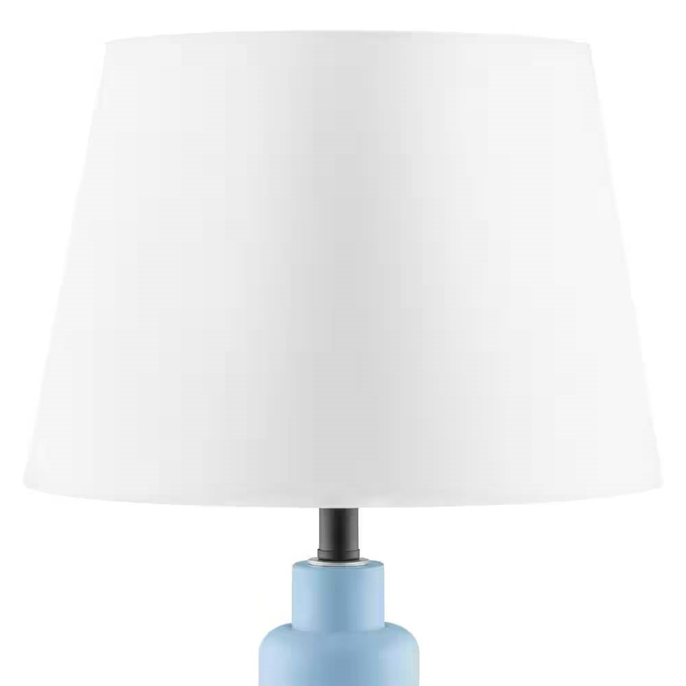 Small Blue Table Lamp with White Fabric Shade for Bedside Nightstand