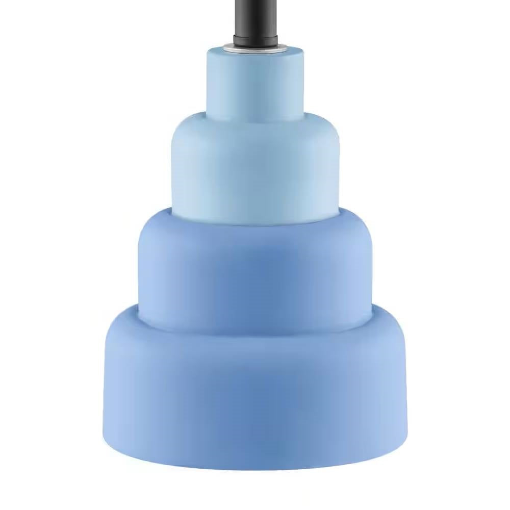 Small Blue Table Lamp with White Fabric Shade for Bedside Nightstand