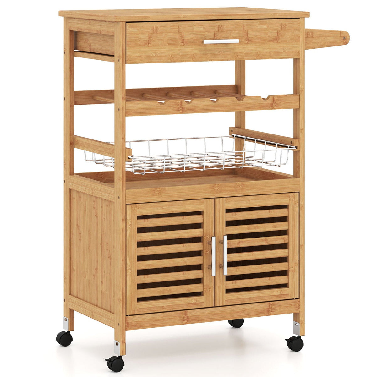 Rolling Kitchen Island Cart with Wine Rack and Storage