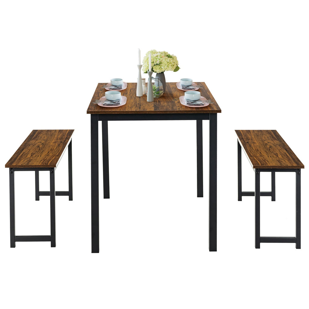 3 Pieces Dining Table Set with 2 Benches