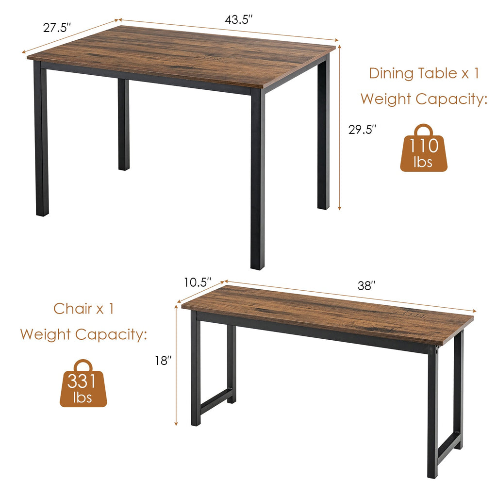 3 Pieces Dining Table Set with 2 Benches