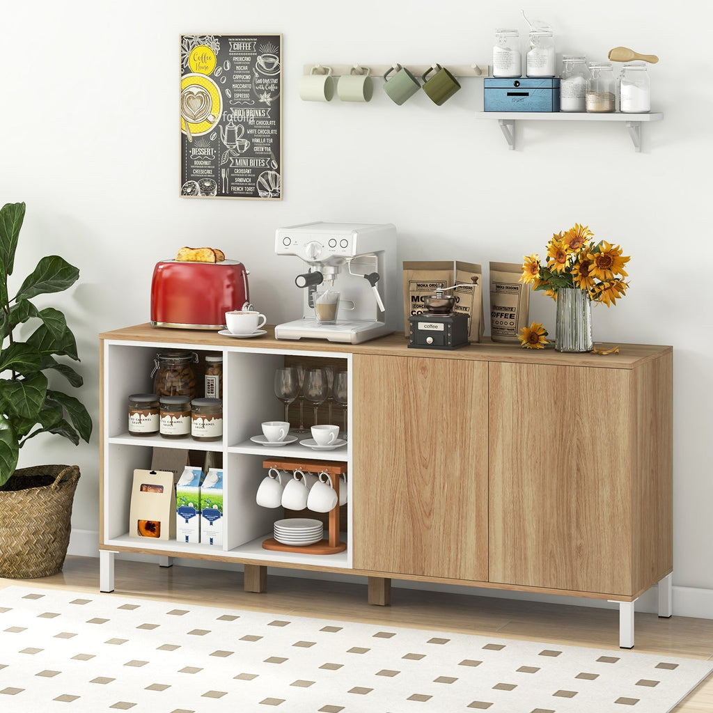 63" Buffet, 4 Compartments and Push-to-Open Cabinet-Natural