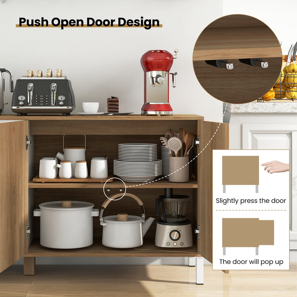 63" Buffet, 4 Compartments and Push-to-Open Cabinet-Natural