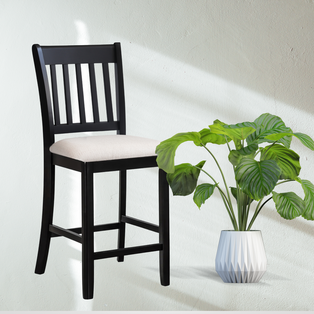 Black Finish Chairs Set of 2 Rubberwood Transitional Slatted Back