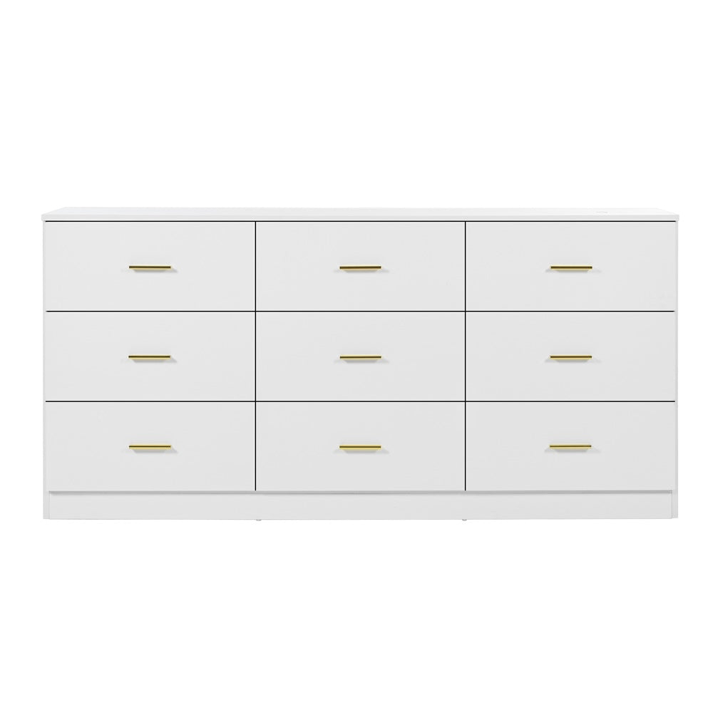 Modern White 9-Drawer Dresser for Bedroom - Ample Storage Wide Chest of Drawers