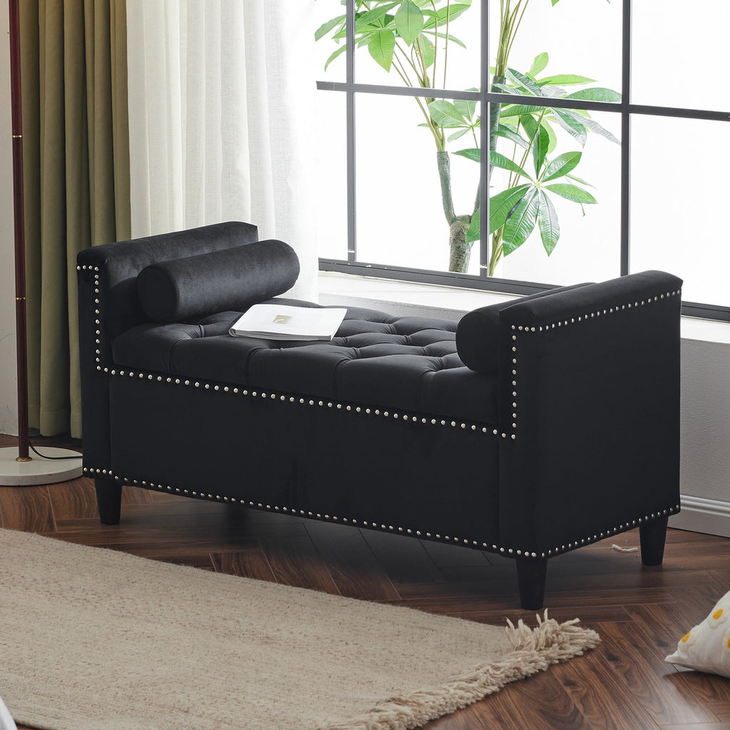 Storage Bench, 44.5-Inch Queen Velvet Button Bedside Bench
