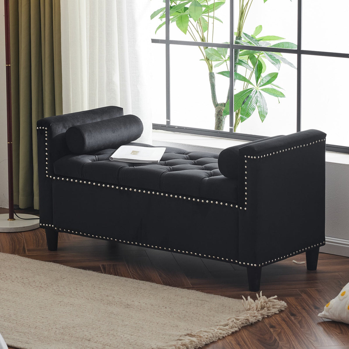 Storage Bench, 44.5-Inch Queen Velvet Button Bedside Bench