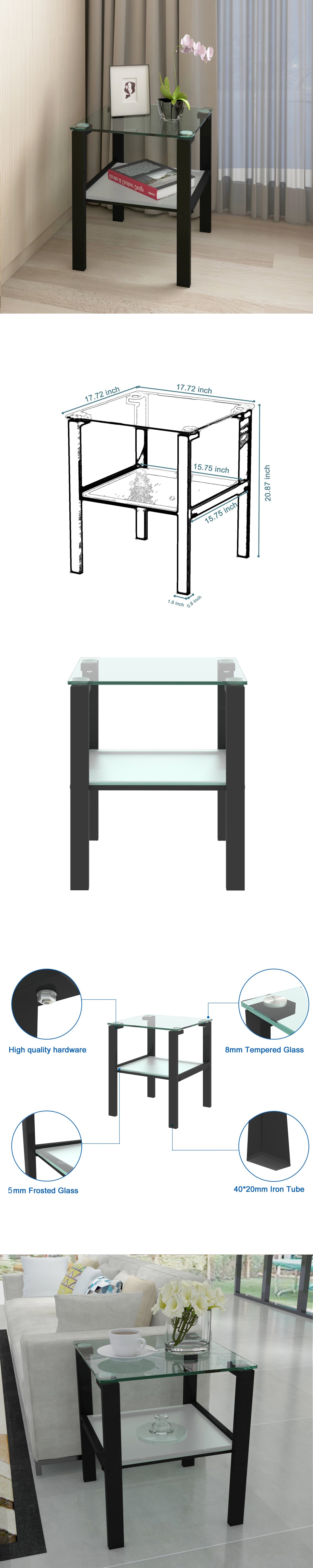 Glass two layer tea table