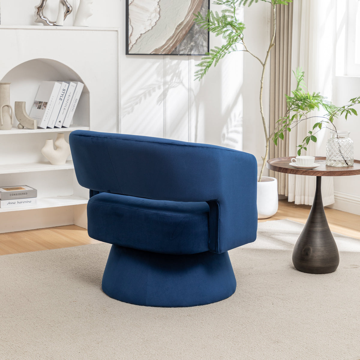 Swivel Barrel Chair, Velvet Accent Armchair 360 Degree Swivel
