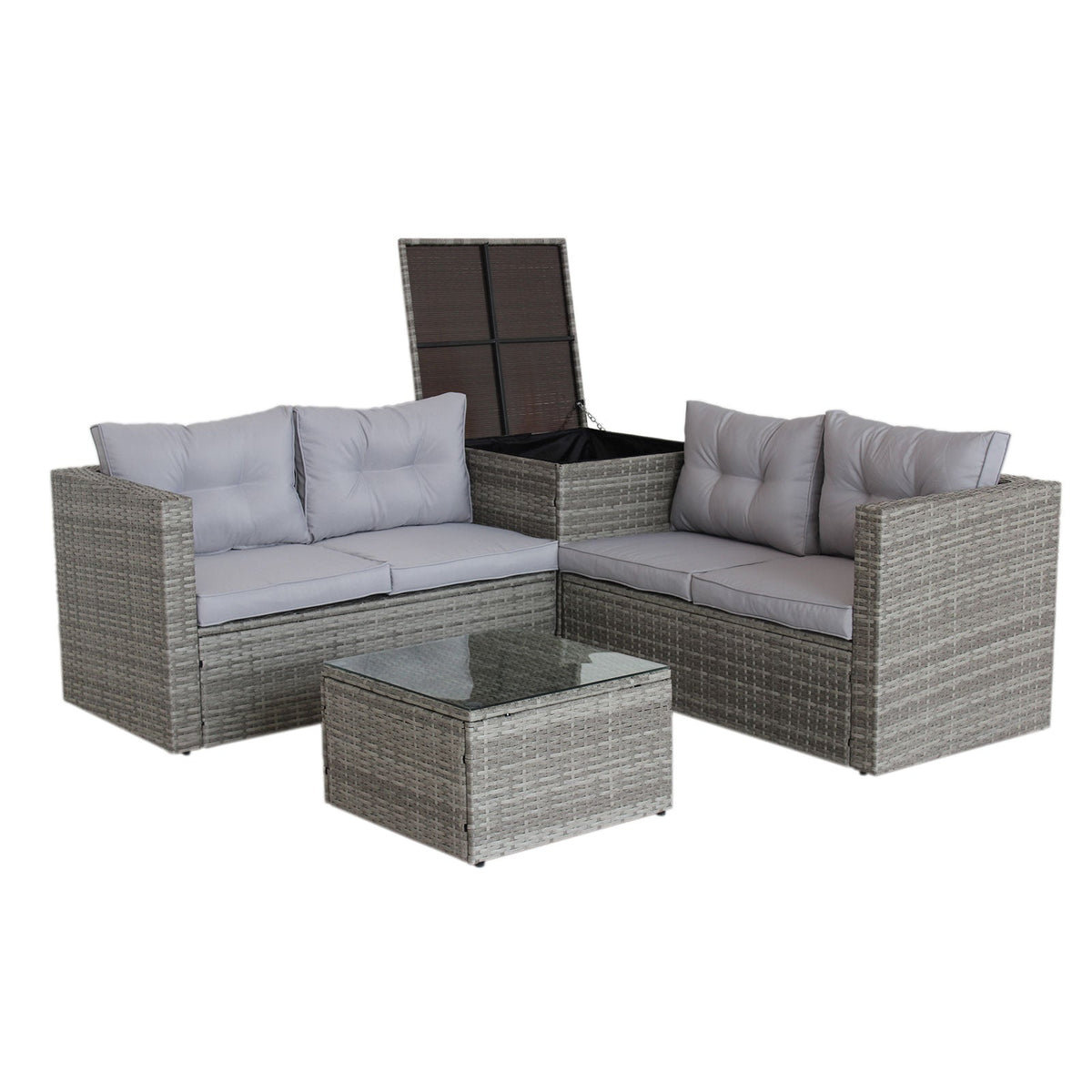 4 Piece Patio Sectional Wicker Rattan Sofa Set with Storage Box Grey