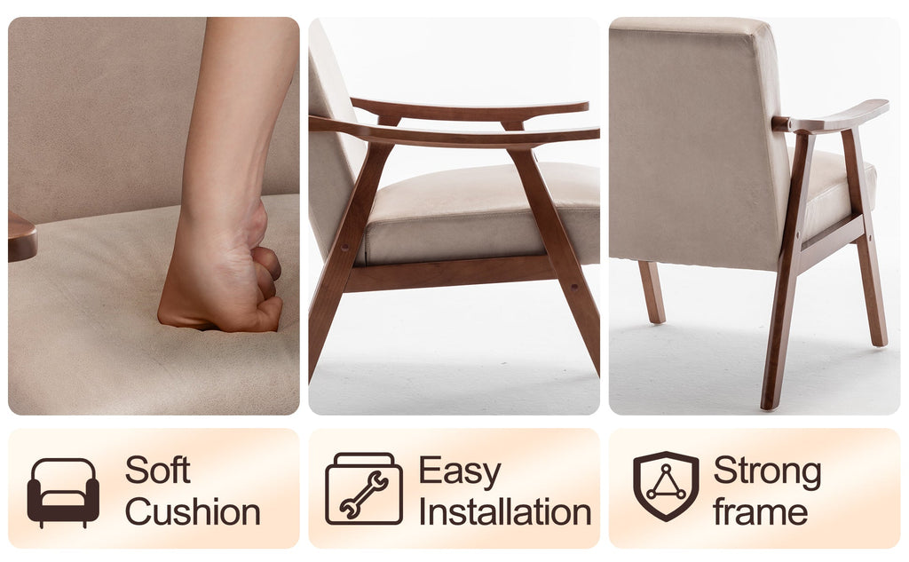 Solid wood frame accent chair with thick backrest