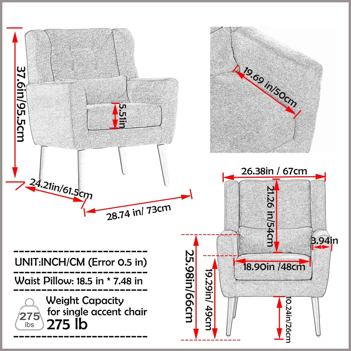 Modern Accent Chair Upholstered Foam Filled