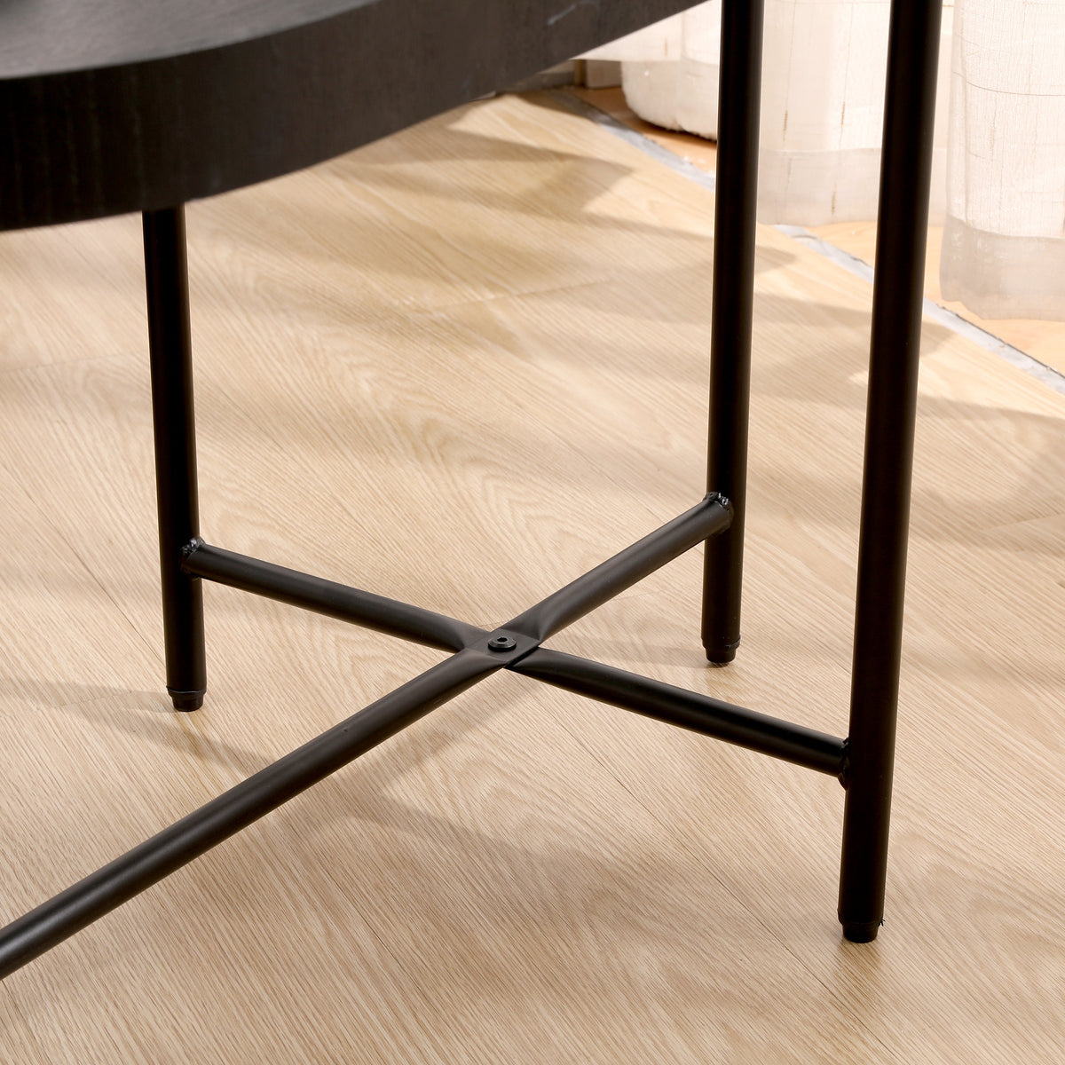 2-Tier Black Side Table with Storage