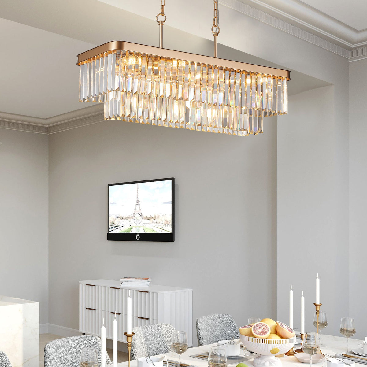 Chandeliers, Rectangular Crystal Chandelier Adjustable