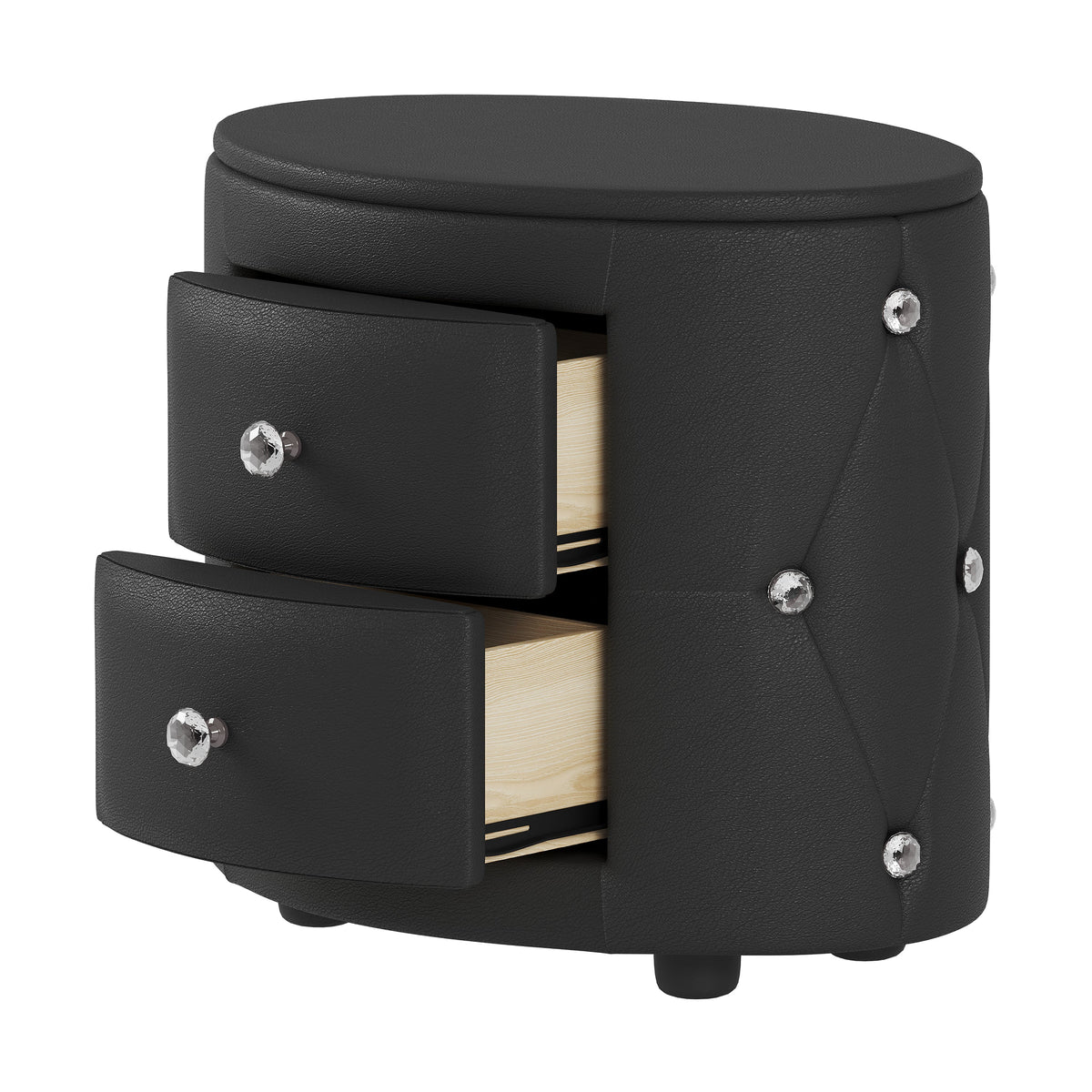 Elegant PU Nightstand with 2 Drawers and Crystal Handle, Easy Assembled