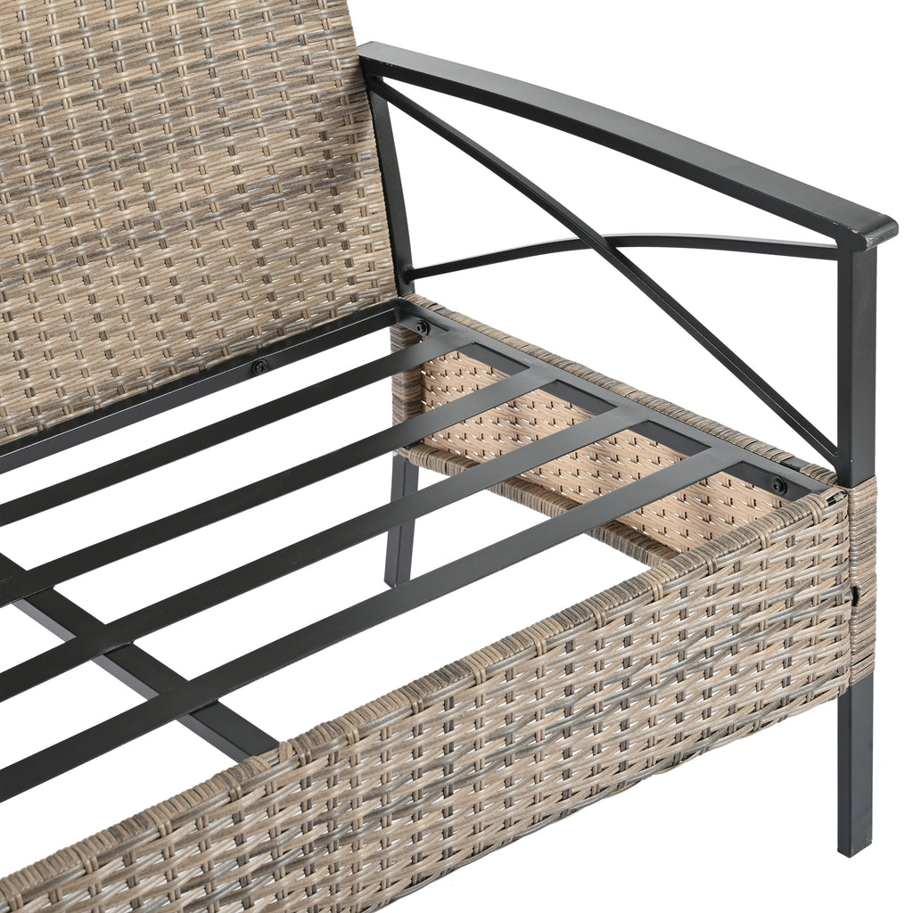 Patio Furniture, Four Set Wicker Furniture With Black Metal Table