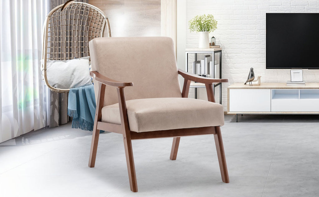 Solid wood frame accent chair with thick backrest