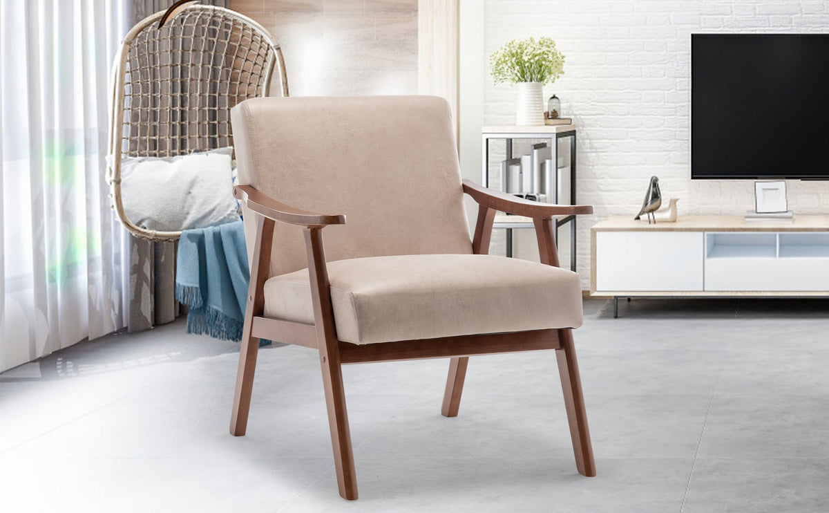 Solid wood frame accent chair with thick backrest