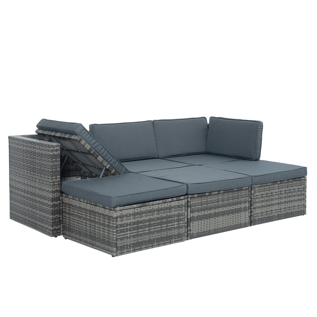 Patio Outdoor Furniture, 5 Set Wicker With Plywood Coffee Table