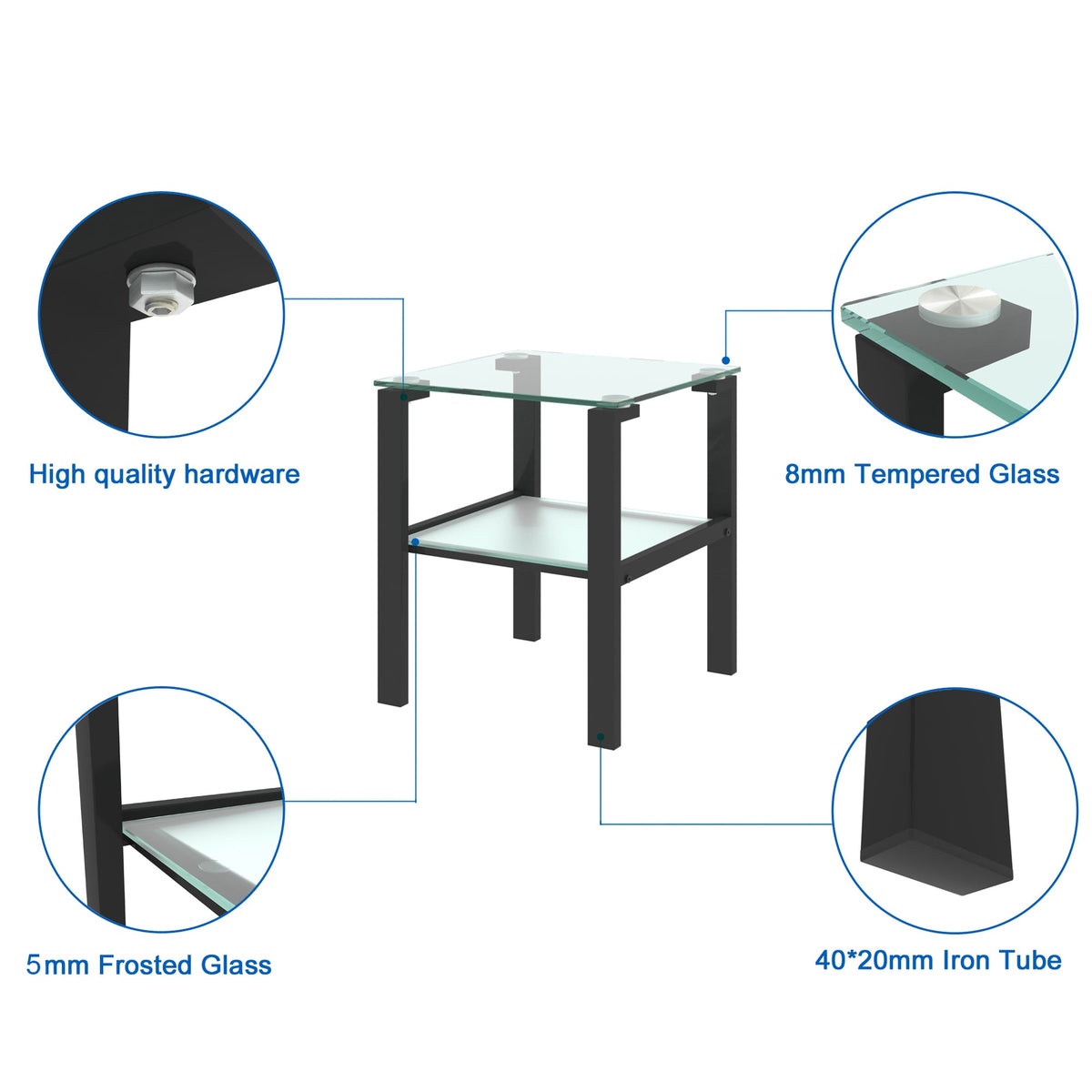 Glass two layer tea table
