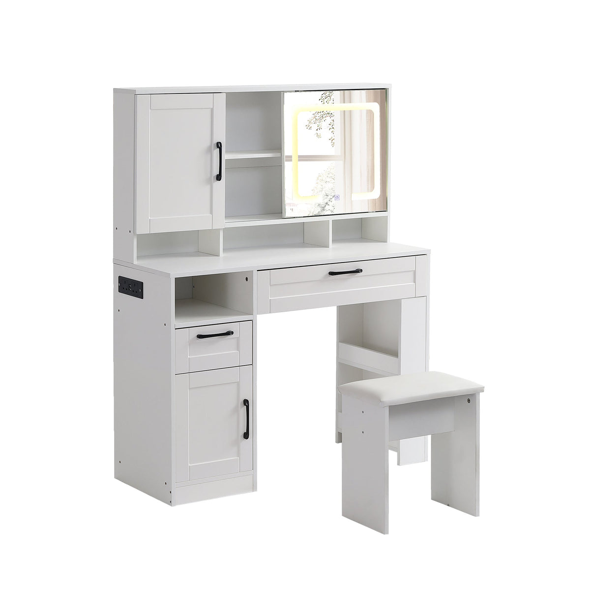 Vanity table with large sliding lighted mirror dressing table with 2 drawers storage shelves