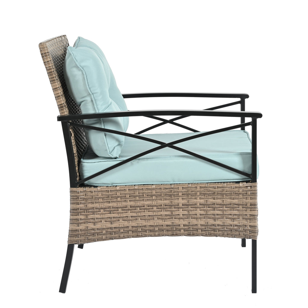 Patio Furniture, Four Set Wicker Furniture With Black Metal Table