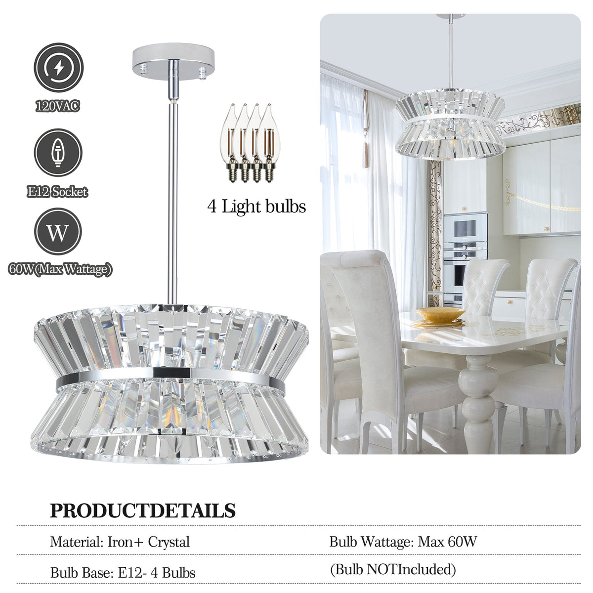 Modern Crystal Chandelier for Living-Room Round  Cristal Lamp