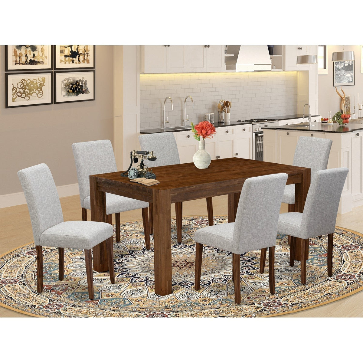 7-Pc Dining Room Set- 6 Dining Padded Chairs and dining table