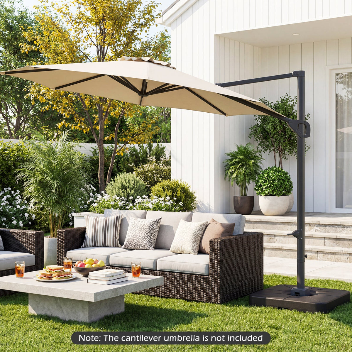 Cantilever Patio Umbrella Base 220# Water/Sand Fillable Weighted Stand