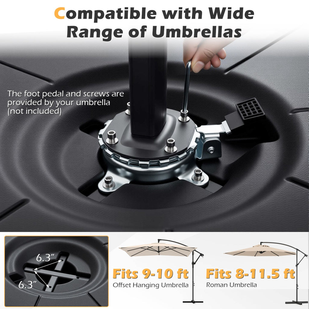 Cantilever Patio Umbrella Base 220# Water/Sand Fillable Weighted Stand
