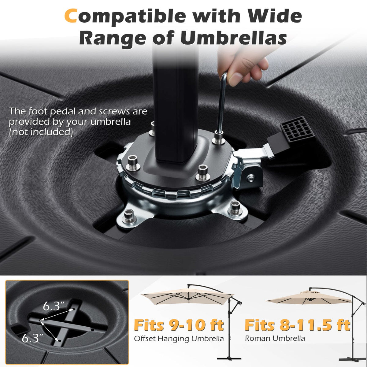 Cantilever Patio Umbrella Base 220# Water/Sand Fillable Weighted Stand