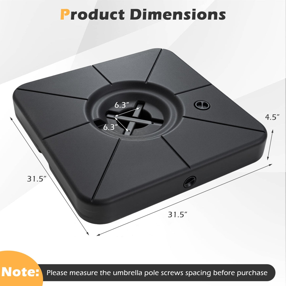 Cantilever Patio Umbrella Base 220# Water/Sand Fillable Weighted Stand
